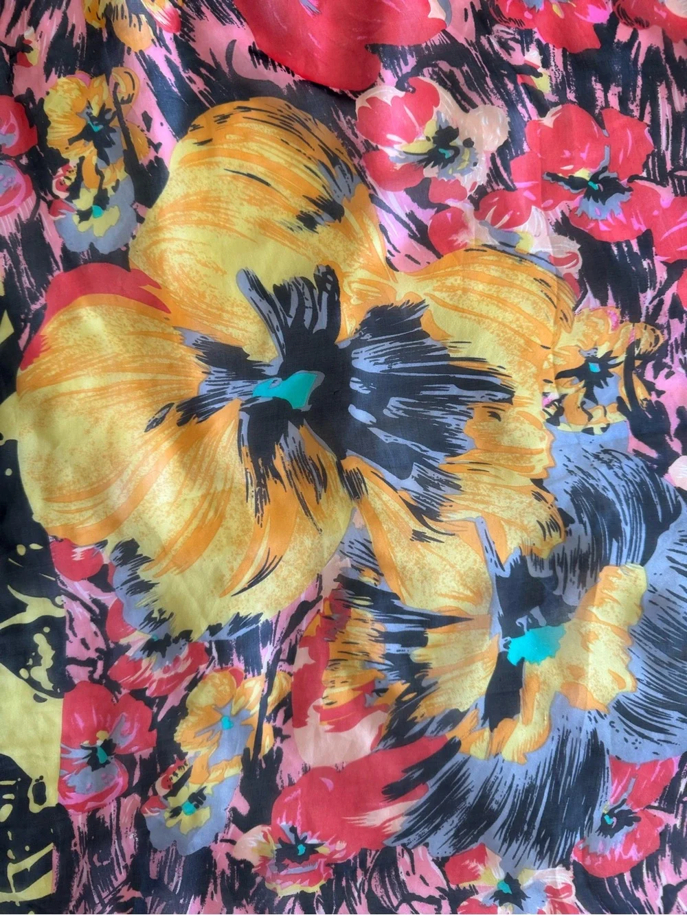 Vintage Kenzo Paris Oversized Mousseline Silk Poppy Floral Scarf Wrap 51x52